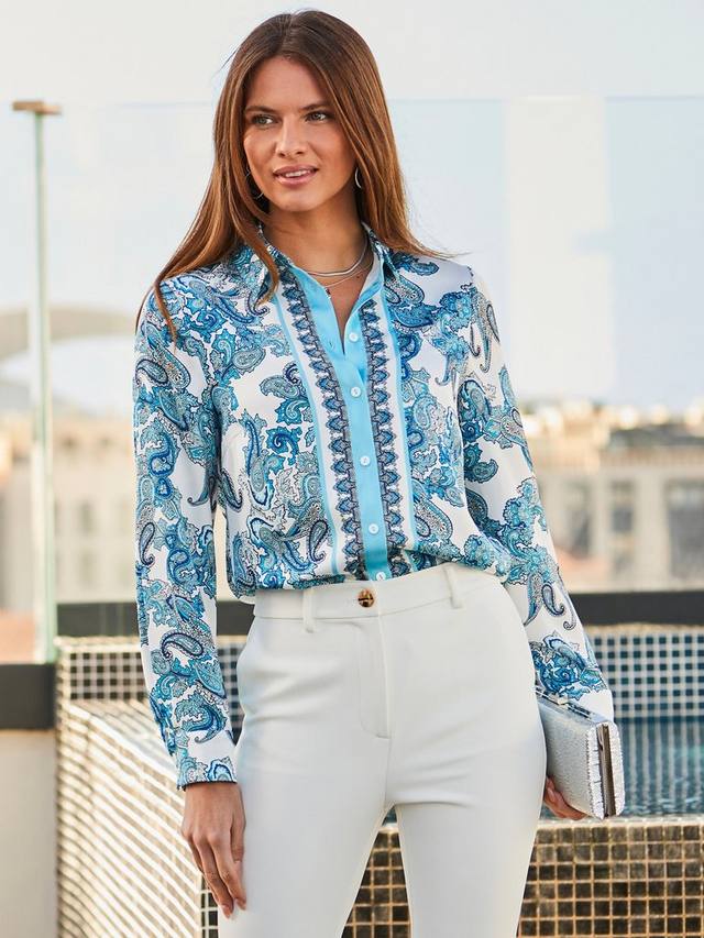 Атласная рубашка с принтом в виде шарфа Sosandar, синий/разноцветный
Атласная рубашка с принтом в виде шарфа Sosandar, синий/разноцветный