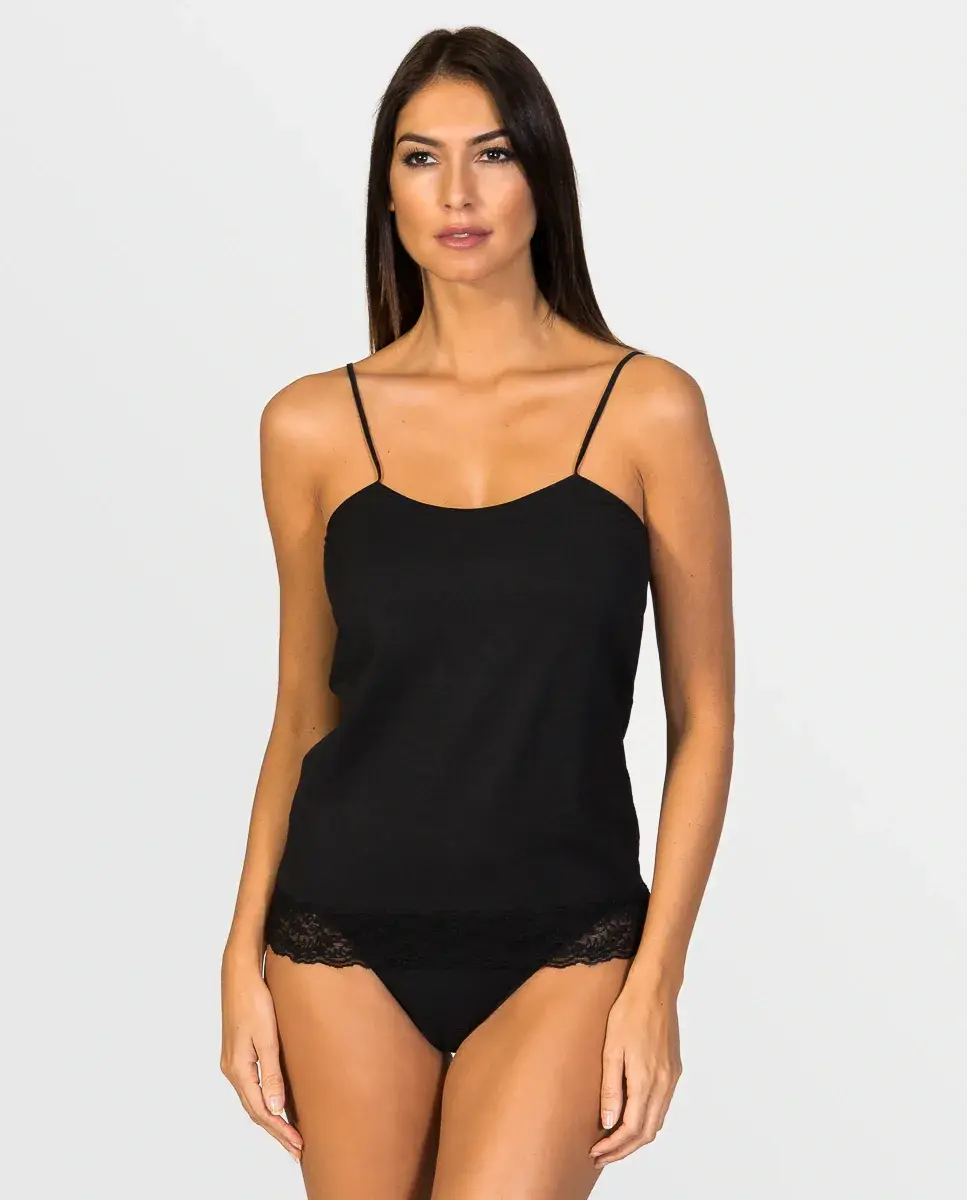 Женская майка на бретелях с кружевным низом из экологически чистой ткани ZD, черный
Женская майка на бретелях с кружевным низом из экологически чистой ткани ZD, черный