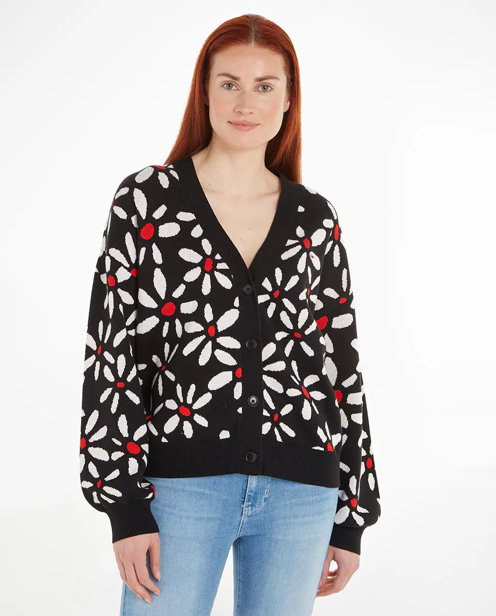 Женский кардиган с цветочным принтом и V-образным вырезом Tommy Jeans, черный
Женский кардиган с цветочным принтом и V-образным вырезом Tommy Jeans, черный