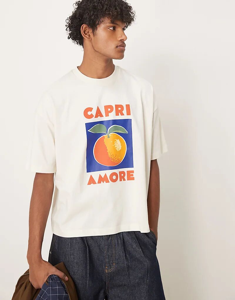 Свободная футболка oversize с принтом фруктов спереди в кремово-белом цвете ASOS DESIGN 
Свободная футболка oversize с принтом фруктов спереди в кремово-белом цвете ASOS DESIGN