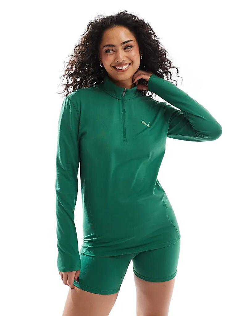 Тренировочная толстовка Puma Evolve с полумолнией оливкового цвета
Тренировочная толстовка Puma Evolve с полумолнией оливкового цвета