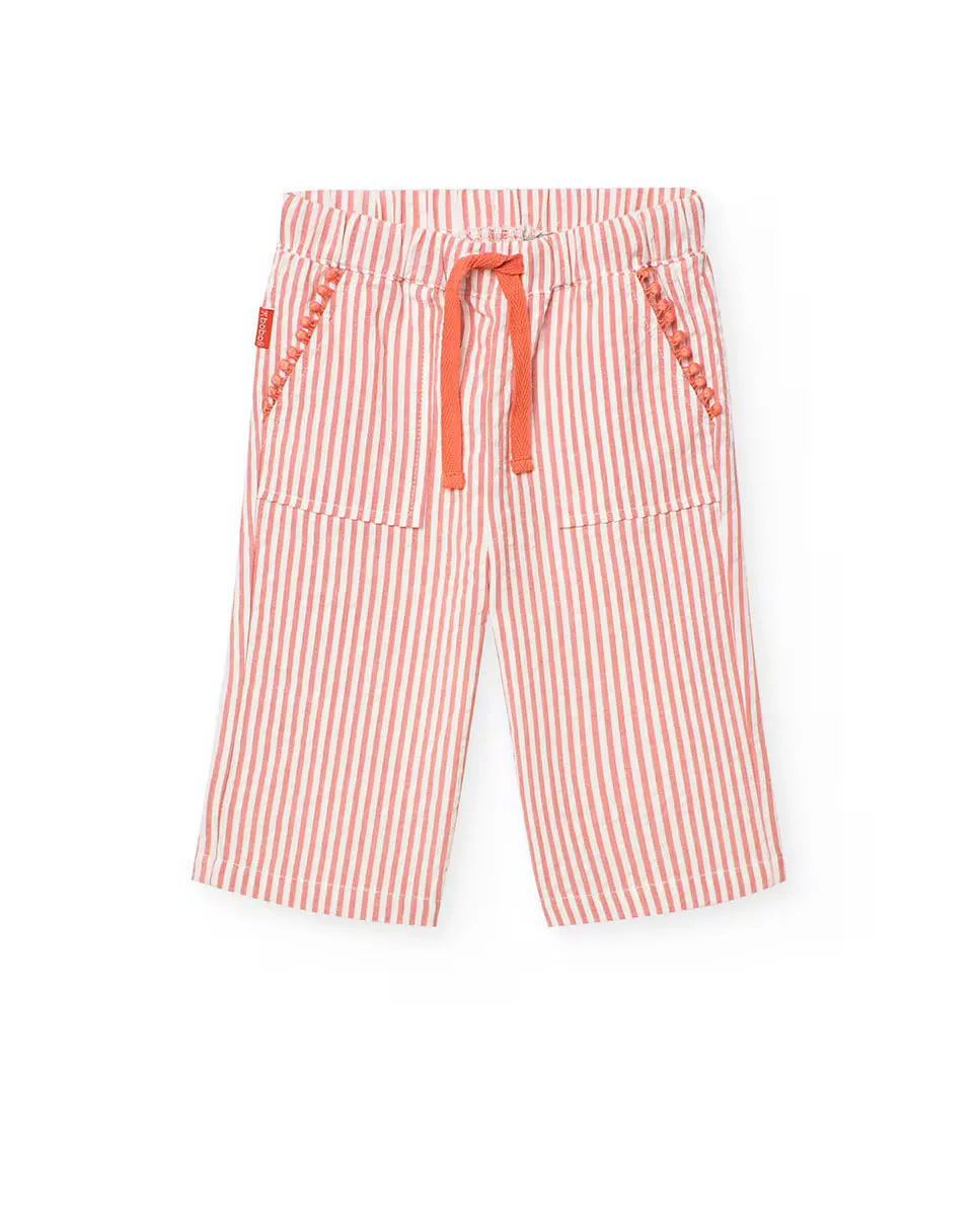 Хлопковые брюки для девочки с полосатым принтом Boboli, оранжевый 
Хлопковые брюки для девочки с полосатым принтом Boboli, оранжевый