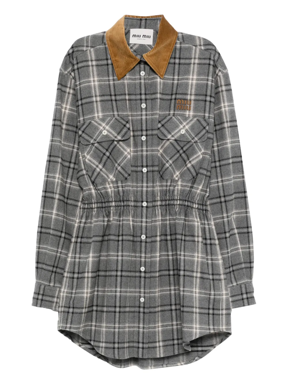 Клетчатое платье мини с вельветовым воротником Miu Miu, серый
Клетчатое платье мини с вельветовым воротником Miu Miu, серый