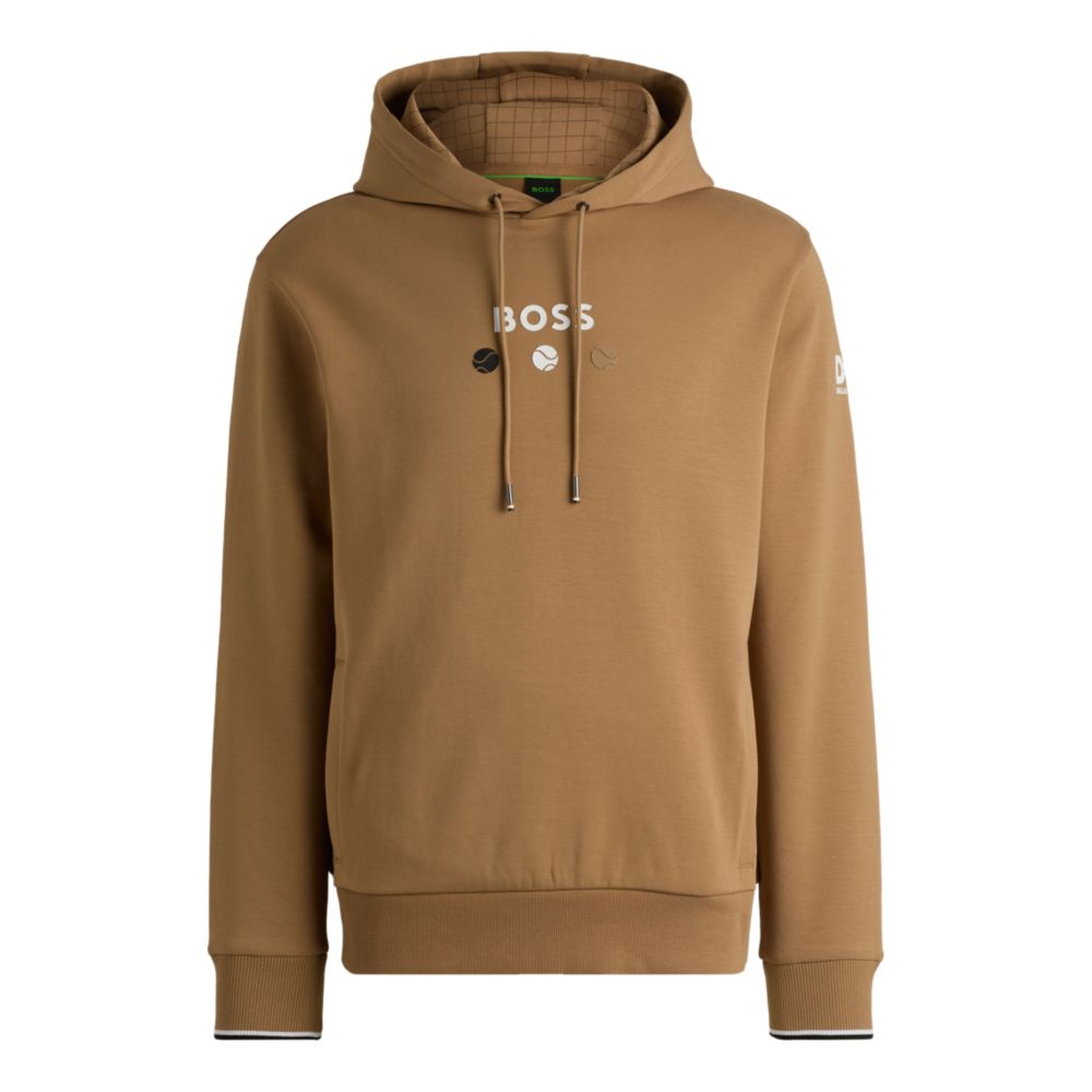 Хлопковая толстовка с капюшоном с изображением теннисной тематики BOSS, бежевый
Хлопковая толстовка с капюшоном с изображением теннисной тематики BOSS, бежевый