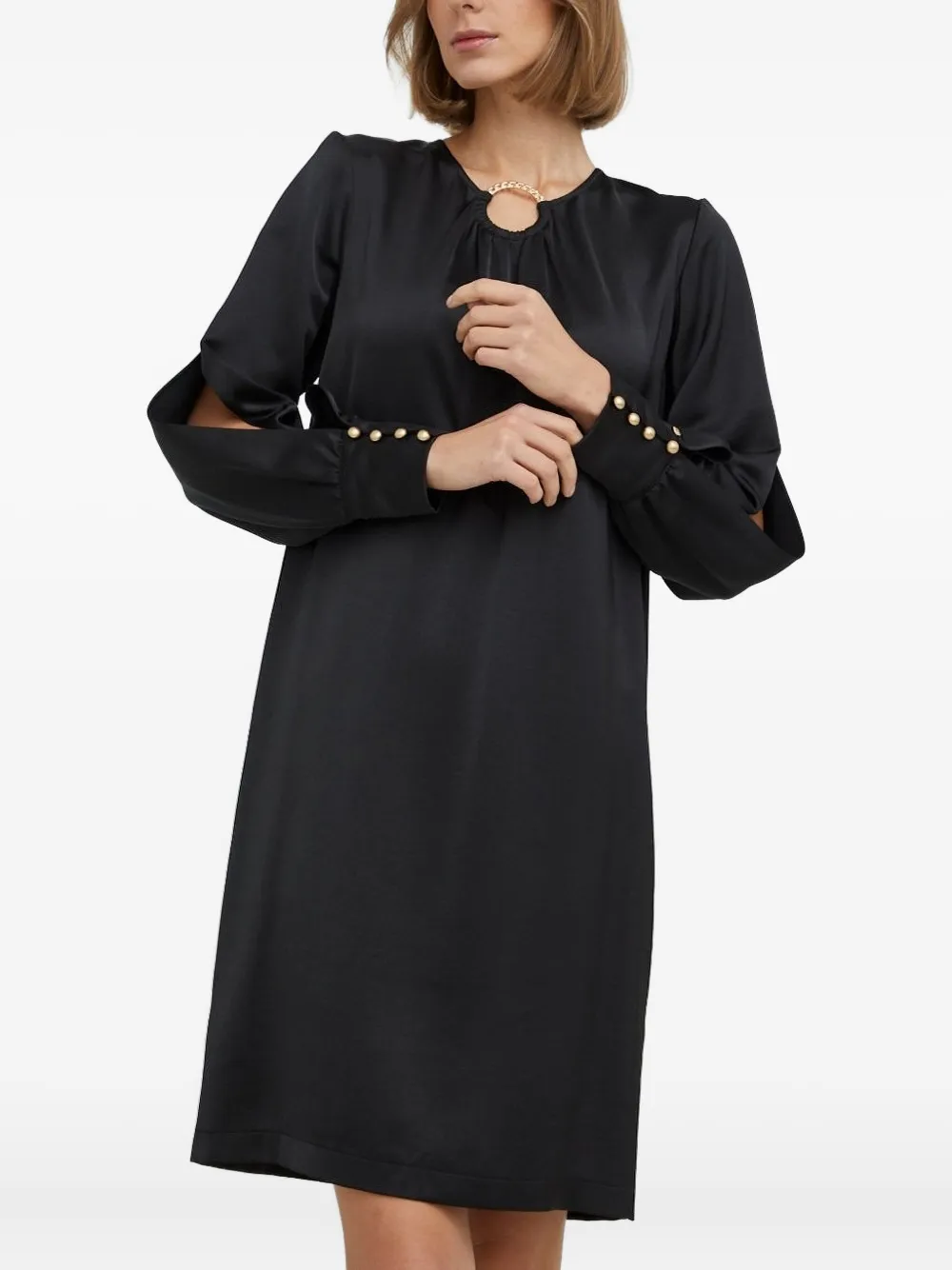 Платье миди с цепочкой на воротнике и пуговицами на манжетах NISSA, черный
Платье миди с цепочкой на воротнике и пуговицами на манжетах NISSA, черный