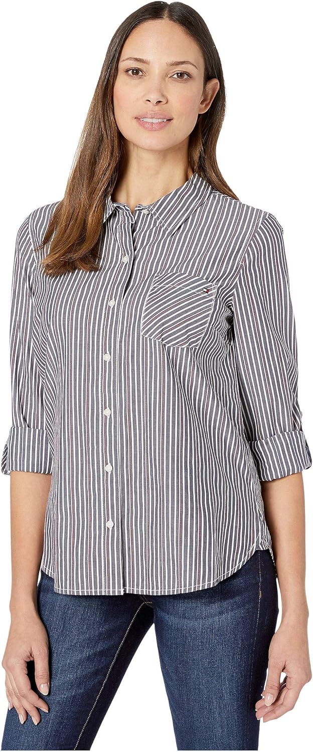 Женская рубашка Tommy Hilfiger Roll Tab с застежкой на пуговицы (стандартные и большие размеры), Navy Multi
Женская рубашка Tommy Hilfiger Roll Tab с застежкой на пуговицы (стандартные и большие размеры), Navy Multi