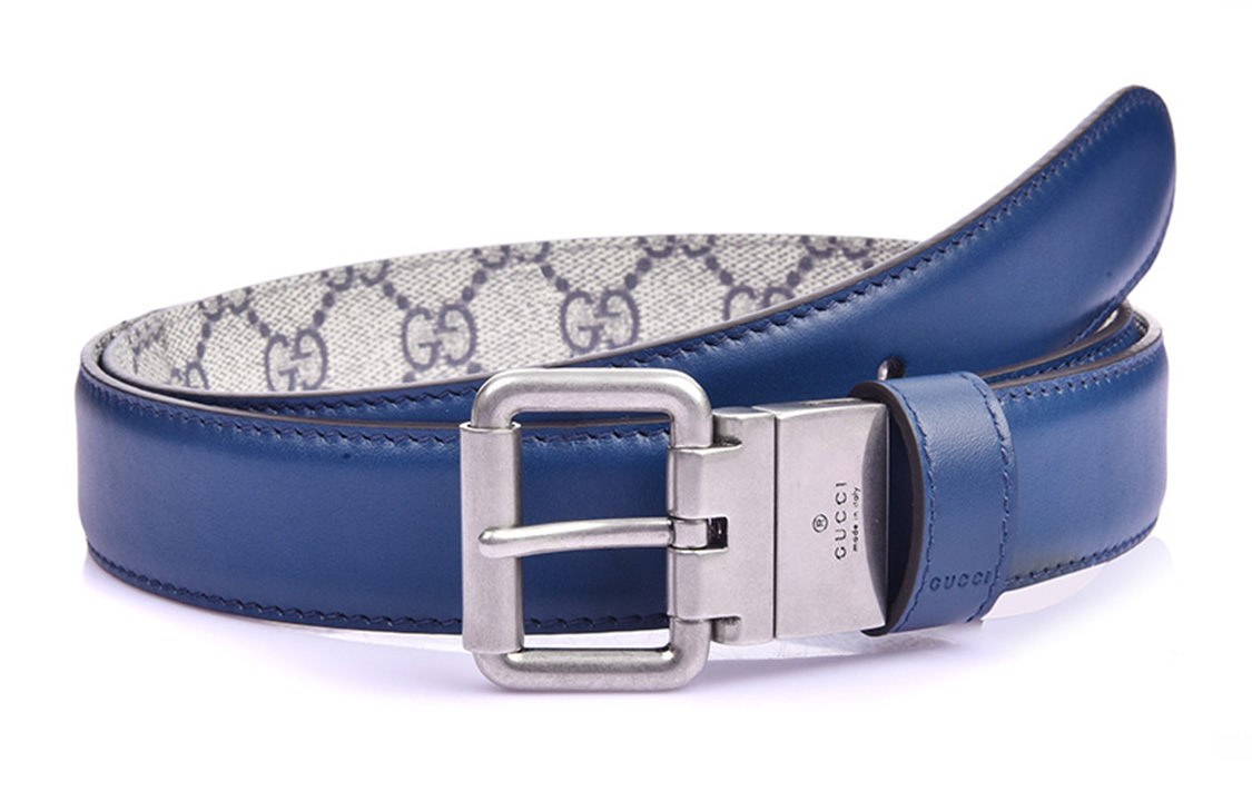 GUCCI Мужской кожаный ремень для делового стиля с двусторонней пряжкой, Blue 
GUCCI Мужской кожаный ремень для делового стиля с двусторонней пряжкой, Blue
