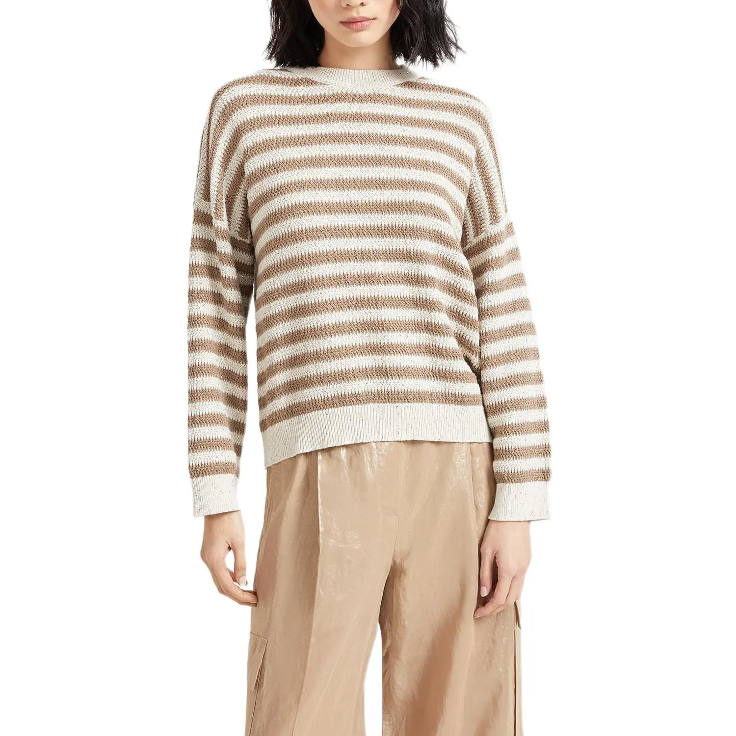 Полосатый свитер Brunello Cucinelli, серовато-бежевый
Полосатый свитер Brunello Cucinelli, серовато-бежевый