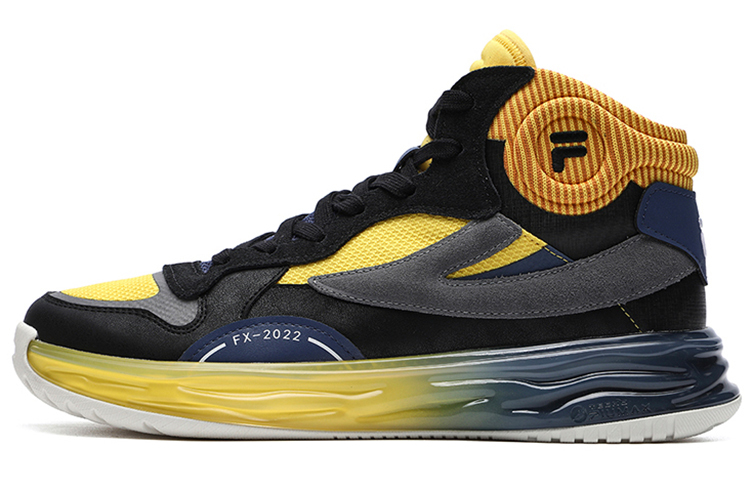 Винтажные баскетбольные кроссовки мужские среднего размера, черные/солнечно-желтые Fila Fusion, Черный, Винтажные баскетбольные кроссовки мужские среднего размера, черные/солнечно-желтые Fila Fusion