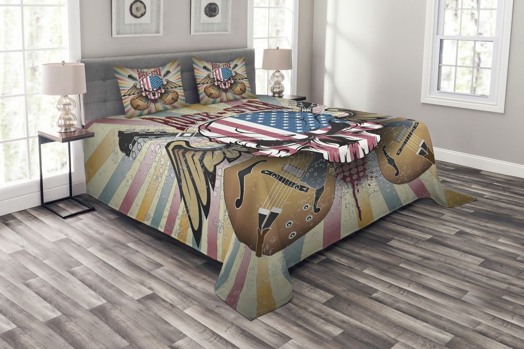 Комплект покрывала для гитары ABAKUHAUS, Angry Skull America Flag, комплект с наволочками, моющийся, для односпальных кроватей, 264 x 220 см, разноцветный
Комплект покрывала для гитары ABAKUHAUS, Angry Skull America Flag, комплект с наволочками, моющийся, для односпальных кроватей, 264 x 220 см, разноцветный