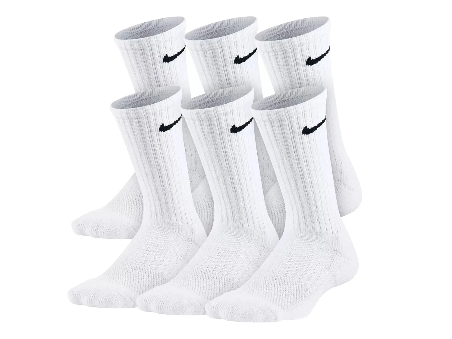 Детские носки Nike Performance Cushioned Crew — 6 шт., белые 
Детские носки Nike Performance Cushioned Crew — 6 шт., белые