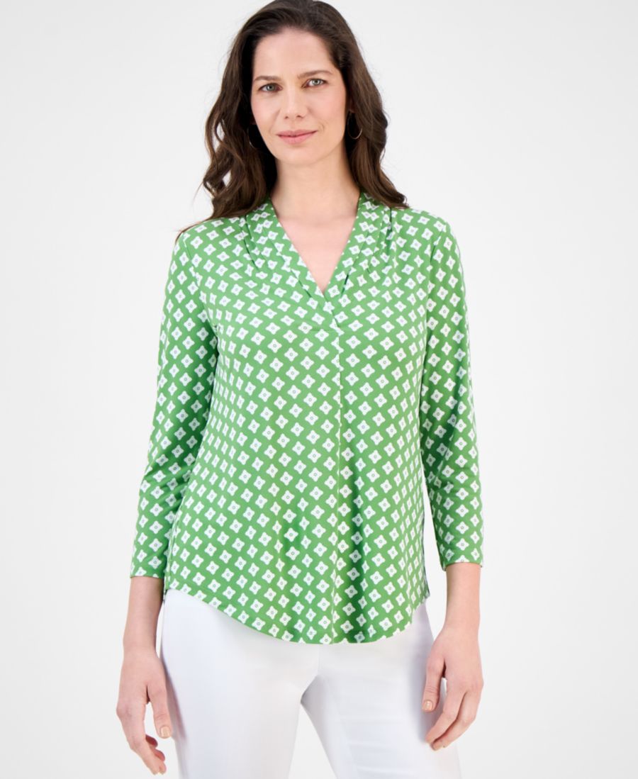 Женская блузка с V-образным вырезом и рукавами 3/4, с принтом JM Collection, Floral Green Combo
Женская блузка с V-образным вырезом и рукавами 3/4, с принтом JM Collection, Floral Green Combo