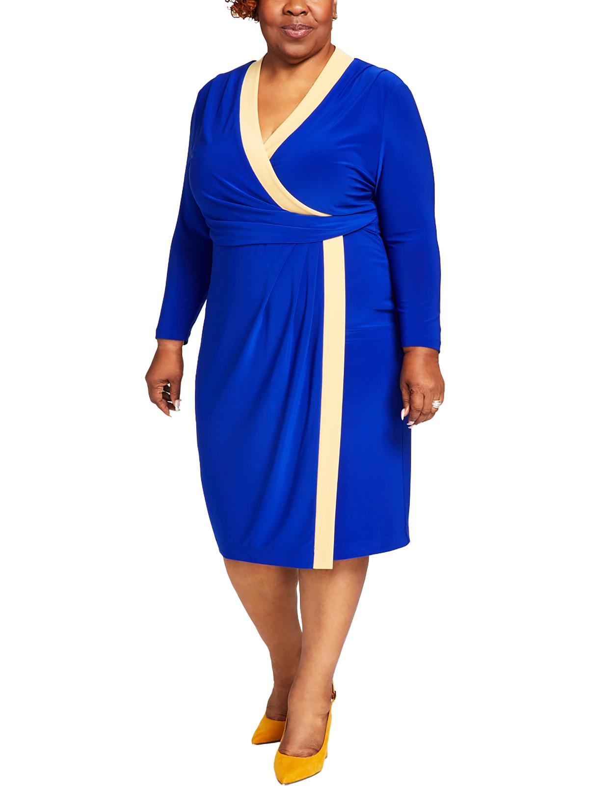 Плюс Женское Платье-халат с Коротким Сюрпризом Kasper, синий/золотой
Плюс Женское Платье-халат с Коротким Сюрпризом Kasper, синий/золотой