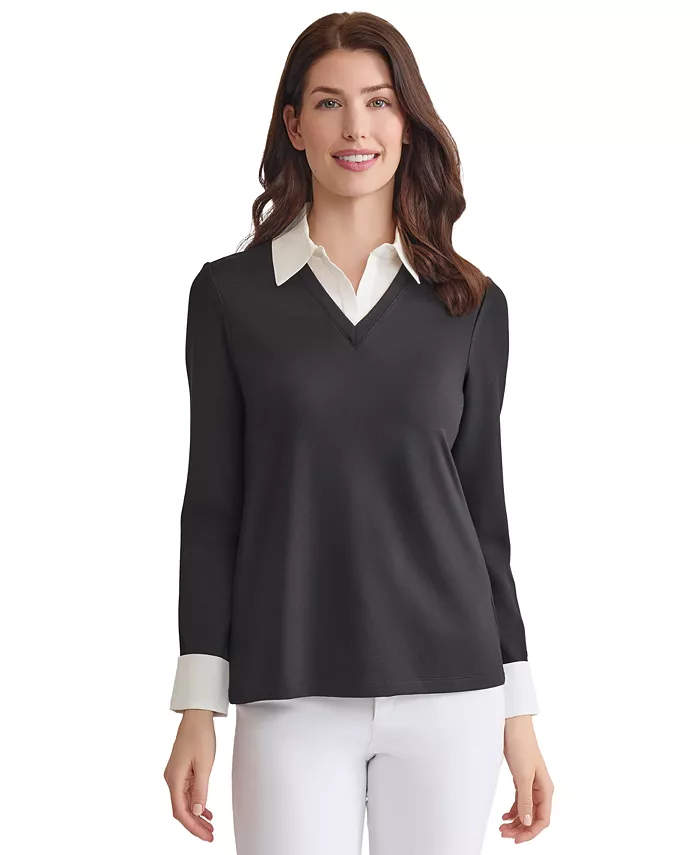 Женский трикотажный топ Serenity с многослойным эффектом Jones New York, черный 
Женский трикотажный топ Serenity с многослойным эффектом Jones New York, черный