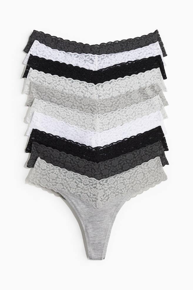 В упаковке 10 кружевных стрингов H&M, серый 
В упаковке 10 кружевных стрингов H&M, серый