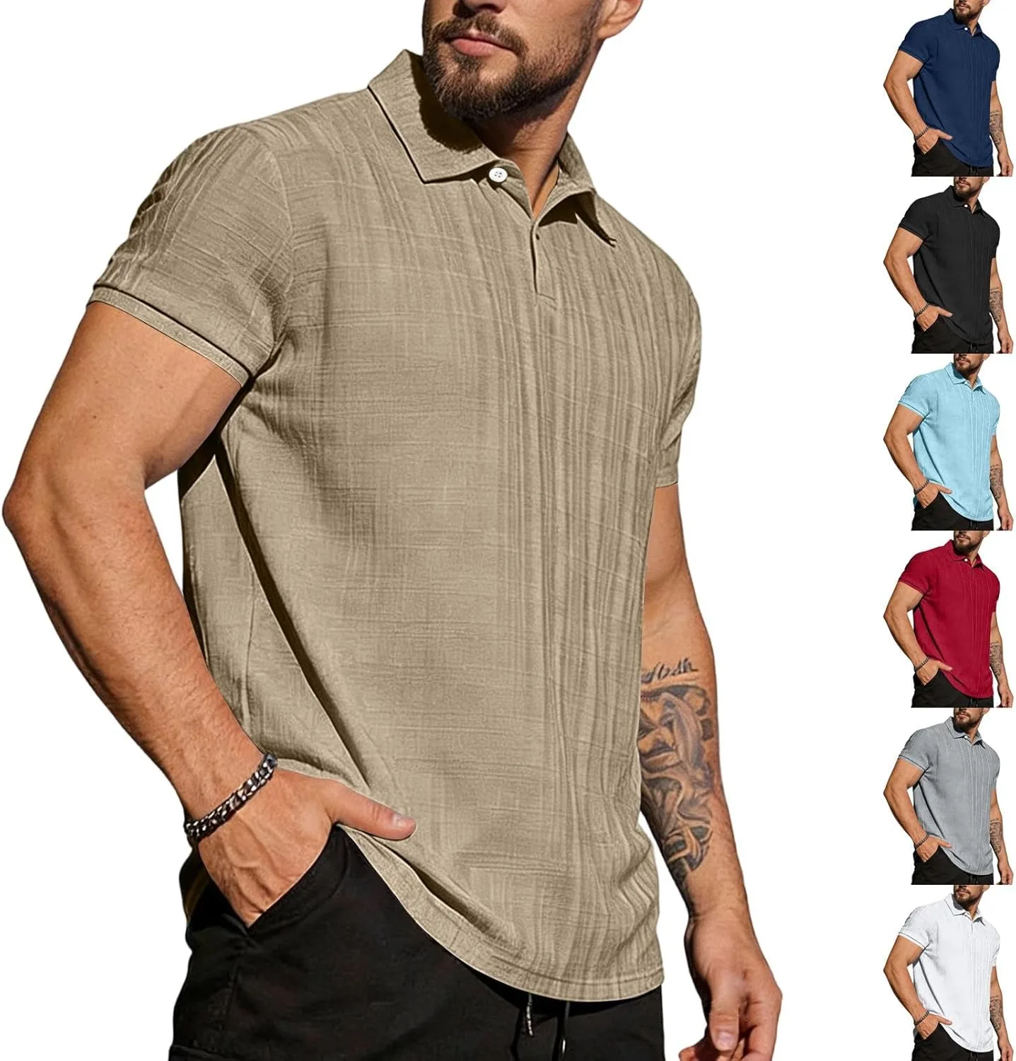 Мужская рубашка поло с коротким рукавом из льна, легкая и дышащая
Мужская рубашка поло с коротким рукавом из льна, легкая и дышащая