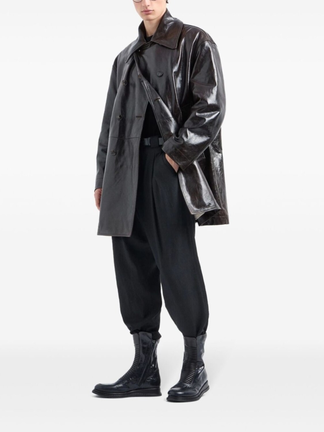 Giorgio Armani кожаное двубортное пальто, коричневый 
Giorgio Armani кожаное двубортное пальто, коричневый