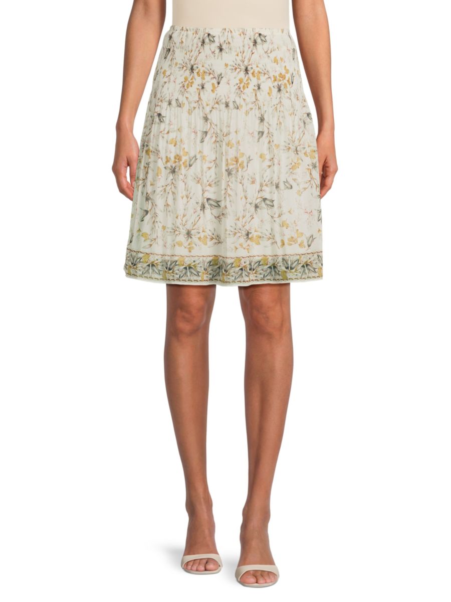 Мини-юбка с цветочным принтом и жоржетом Max Studio, цвет Ivory Multi 
Мини-юбка с цветочным принтом и жоржетом Max Studio, цвет Ivory Multi