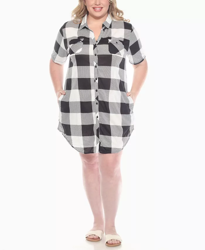 Платье-рубашка большого размера с короткими рукавами и застежкой на пуговицы в клетку White Mark, черный
Платье-рубашка большого размера с короткими рукавами и застежкой на пуговицы в клетку White Mark, черный