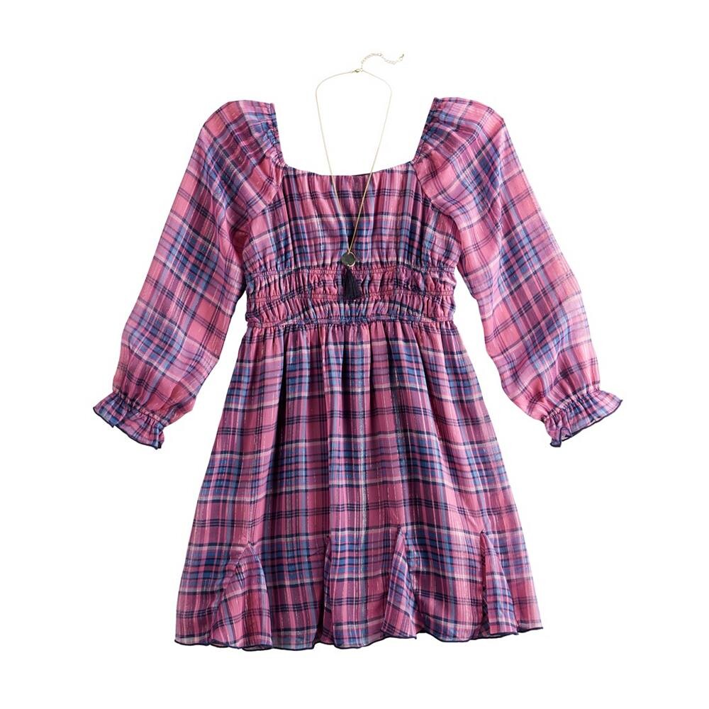 Комплект из шифонового платья и ожерелья для девочек 4–16 лет с тремя розовыми сердечками Three Pink Hearts, цвет Plaid