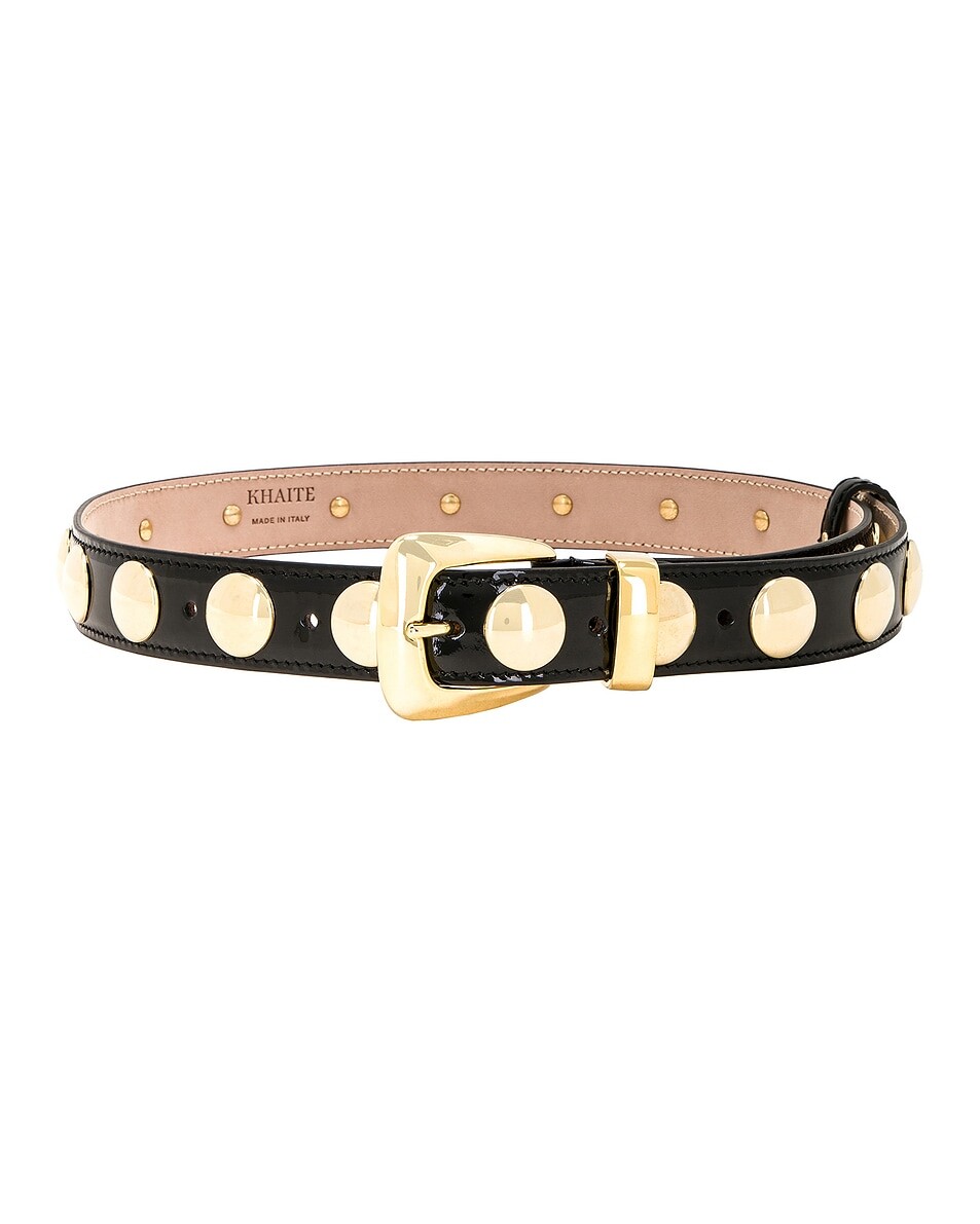 Черный и золотой ремень Benny с заклепками Khaite
Черный и золотой ремень Benny с заклепками Khaite