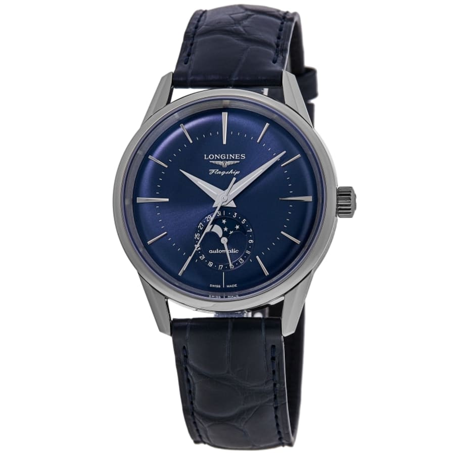 Часы Longines Flagship Heritage Moonphase Automatic с синим циферблатом и кожаным ремешком для мужчин
Часы Longines Flagship Heritage Moonphase Automatic с синим циферблатом и кожаным ремешком для мужчин