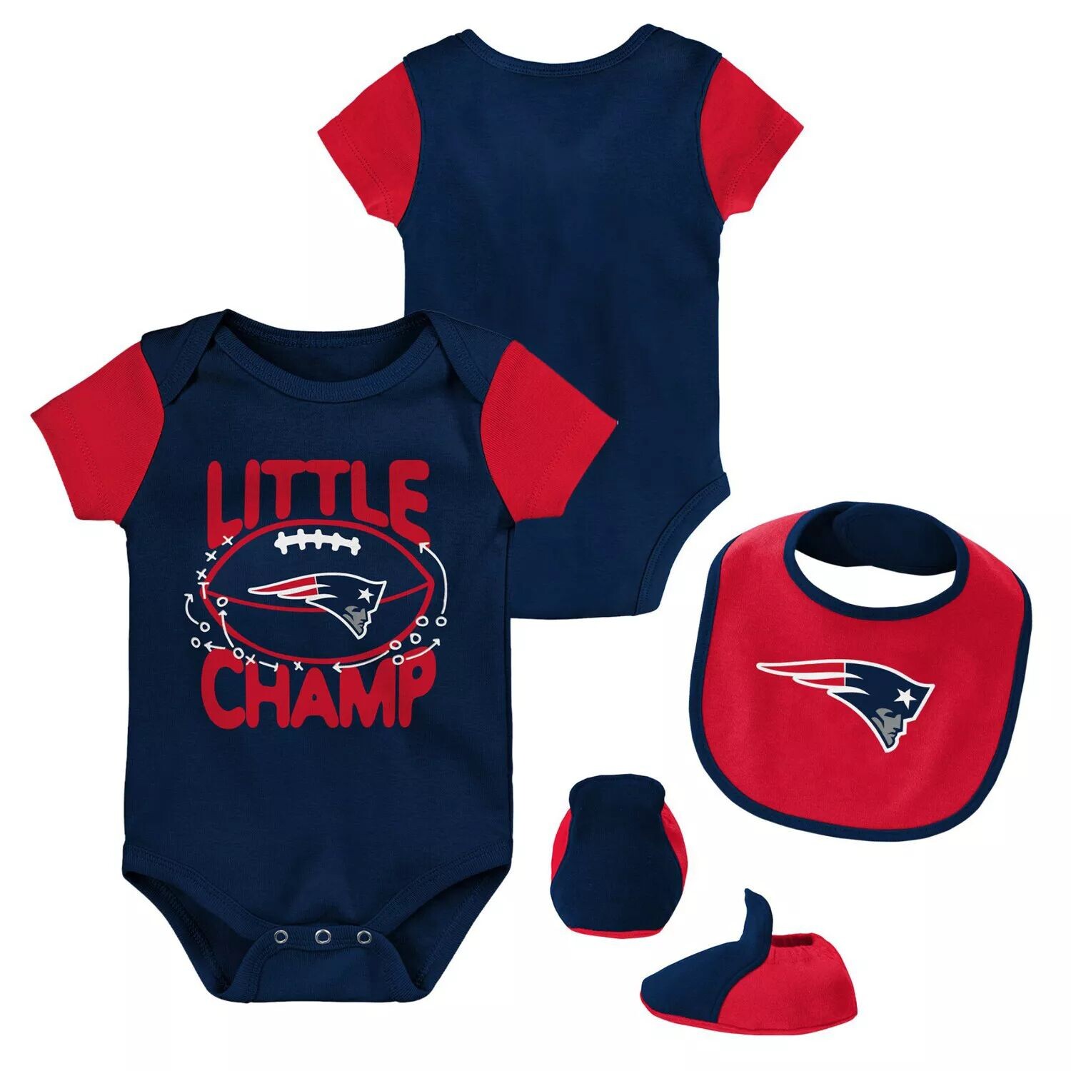 Темно-синий/красный комплект из трех частей боди New England Patriots Little Champ для новорожденных и младенцев с нагрудником и пинетками Outerstuff
Темно-синий/красный комплект из трех частей боди New England Patriots Little Champ для новорожденных и младенцев с нагрудником и пинетками Outerstuff