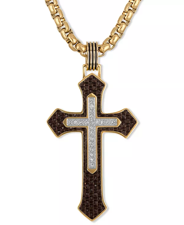 Ожерелье с подвеской-крестом из углеродного волокна коричневого цвета с бриллиантами (1/10 карата) из нержавеющей стали с ионным покрытием золотистого оттенка, 22 дюйма Esquire Men'S Jewelry, gold-tone
Ожерелье с подвеской-крестом из углеродного волокна коричневого цвета с бриллиантами (1/10 карата) из нержавеющей стали с ионным покрытием золотистого оттенка, 22 дюйма Esquire Men'S Jewelry, gold-tone