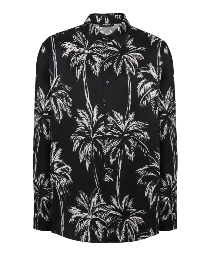 Атласная рубашка с принтом в виде пальмы Balmain, черный
Атласная рубашка с принтом в виде пальмы Balmain, черный