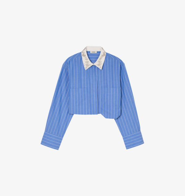 Полосатая хлопковая рубашка с декорированным воротником Sandro, синий
Полосатая хлопковая рубашка с декорированным воротником Sandro, синий