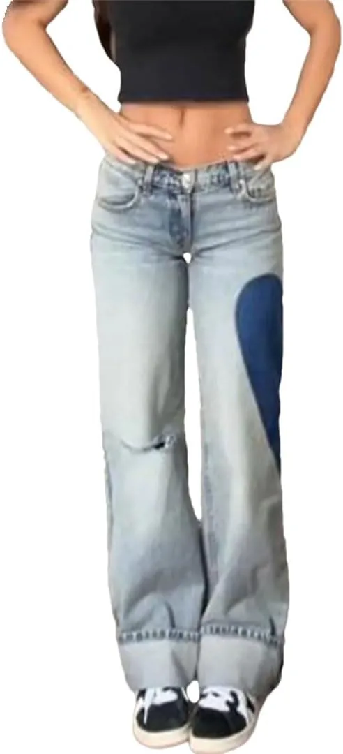 Женские джинсы Y2K с рваными широкими штанинами и принтом в виде сердца
Женские джинсы Y2K с рваными широкими штанинами и принтом в виде сердца