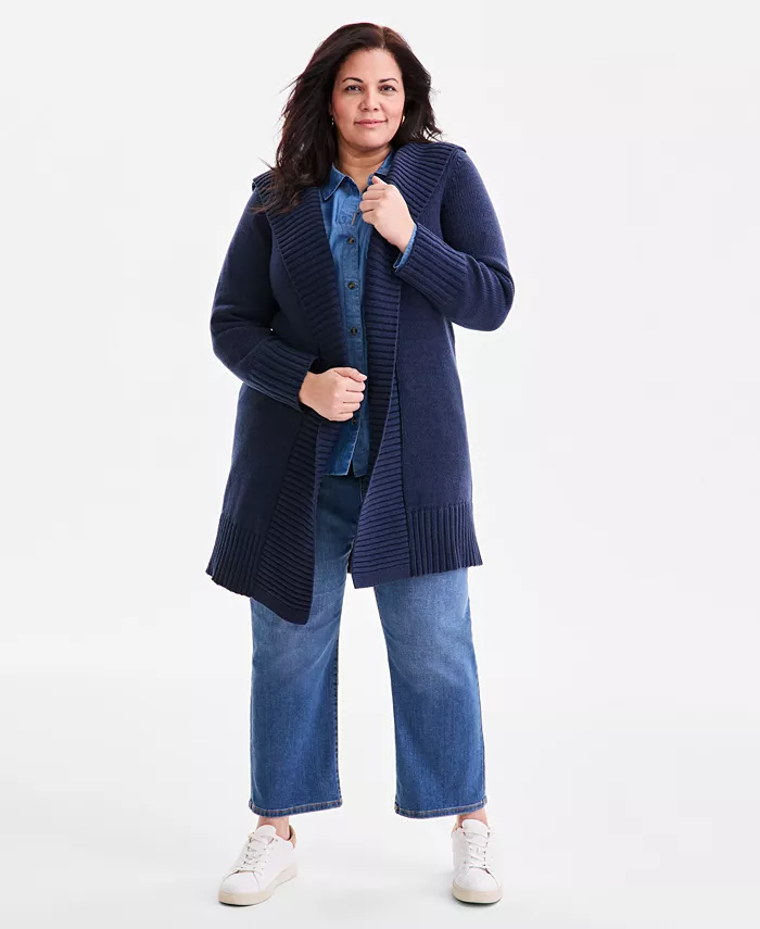 Плюс сайз кардиган с капюшоном и открытой передней частью Style & Co, синий
Плюс сайз кардиган с капюшоном и открытой передней частью Style & Co, синий