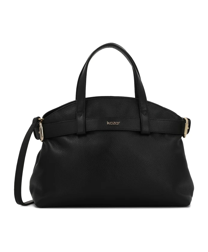 Черная кожаная сумка с декоративным ремешком и функциональным внутренним отделением. Kazar, черный
Черная кожаная сумка с декоративным ремешком и функциональным внутренним отделением. Kazar, черный