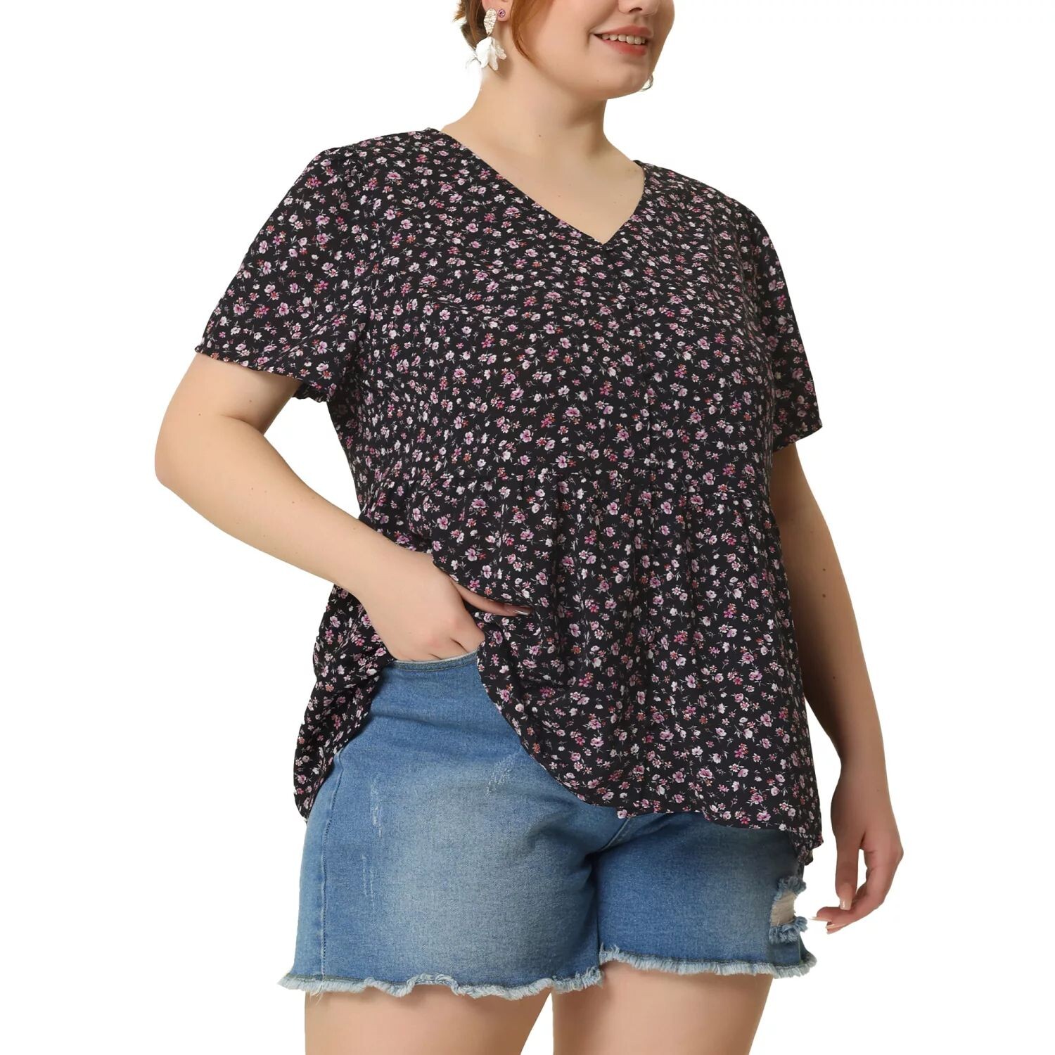 Женская летняя элегантная блузка с баской и v-образным вырезом с цветочным принтом больших размеров Agnes Orinda, белый
Женская летняя элегантная блузка с баской и v-образным вырезом с цветочным принтом больших размеров Agnes Orinda, белый