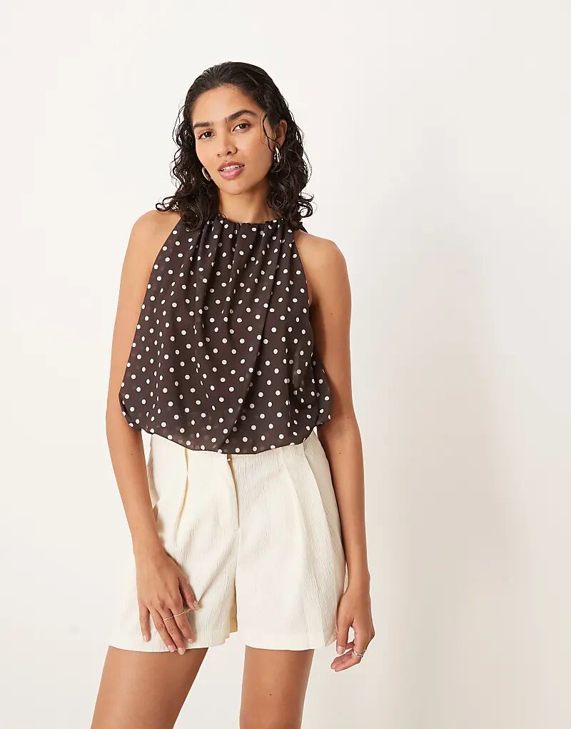 Топ ASOS DESIGN с лифом-халтер и подолом-пузырьком в коричневый горошек
Топ ASOS DESIGN с лифом-халтер и подолом-пузырьком в коричневый горошек