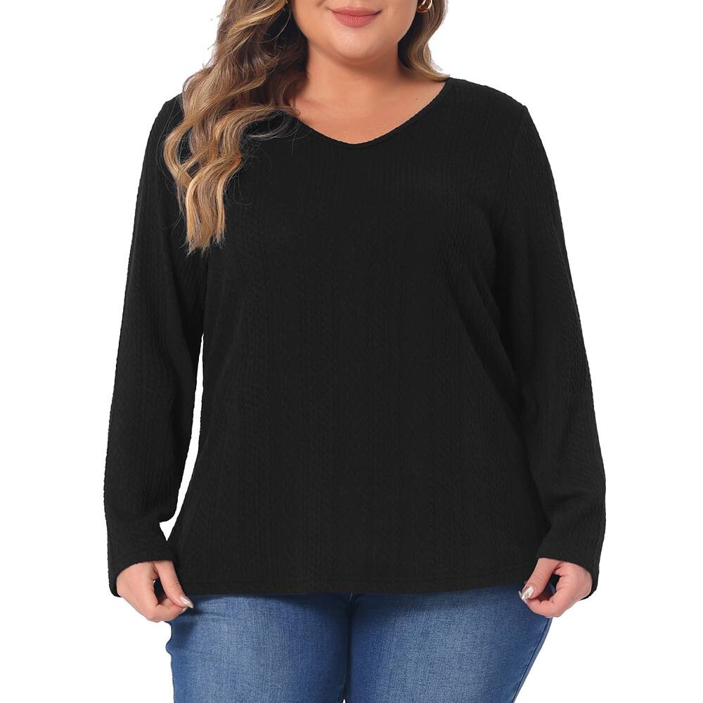 Топ больших размеров для женщин, повседневные вязаные туники с круглым вырезом и длинными рукавами, 2023 Agnes Orinda, черный 
Топ больших размеров для женщин, повседневные вязаные туники с круглым вырезом и длинными рукавами, 2023 Agnes Orinda, черный