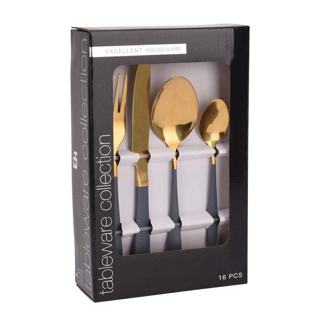Отличный набор столовых приборов для дома, 16 предметов из нержавеющей стали, элегантный золотисто-серый цвет Excellent Housewear 
Отличный набор столовых приборов для дома, 16 предметов из нержавеющей стали, элегантный золотисто-серый цвет Excellent Housewear