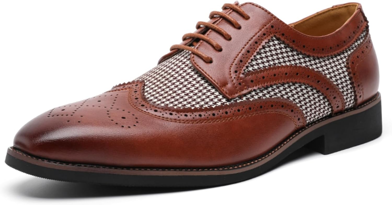 Мужские кожаные броги с вставками из ткани «гусиная лапка», классические остроносые деловые туфли на шнуровке с перфорированными узорами и устойчивая подошва Kpdwfms, коричневый
Мужские кожаные броги с вставками из ткани «гусиная лапка», классические остроносые деловые туфли на шнуровке с перфорированными узорами и устойчивая подошва Kpdwfms, коричневый