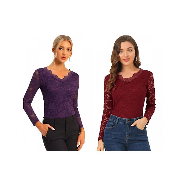 2 упаковки женской блузки с цветочной вышивкой и длинными рукавами из кружева Inspire Chic, Purple Burgundy
2 упаковки женской блузки с цветочной вышивкой и длинными рукавами из кружева Inspire Chic, Purple Burgundy