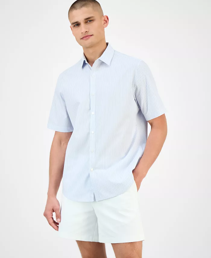 Мужская полосатая рубашка с коротким рукавом Alfani Pacco на пуговицах Macy's, синий 
Мужская полосатая рубашка с коротким рукавом Alfani Pacco на пуговицах Macy's, синий