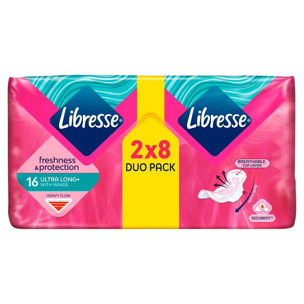 Гигиенические прокладки, 2х8 шт./1 упаковка. Libresse Ultra wing super
Гигиенические прокладки, 2х8 шт./1 упаковка. Libresse Ultra wing super