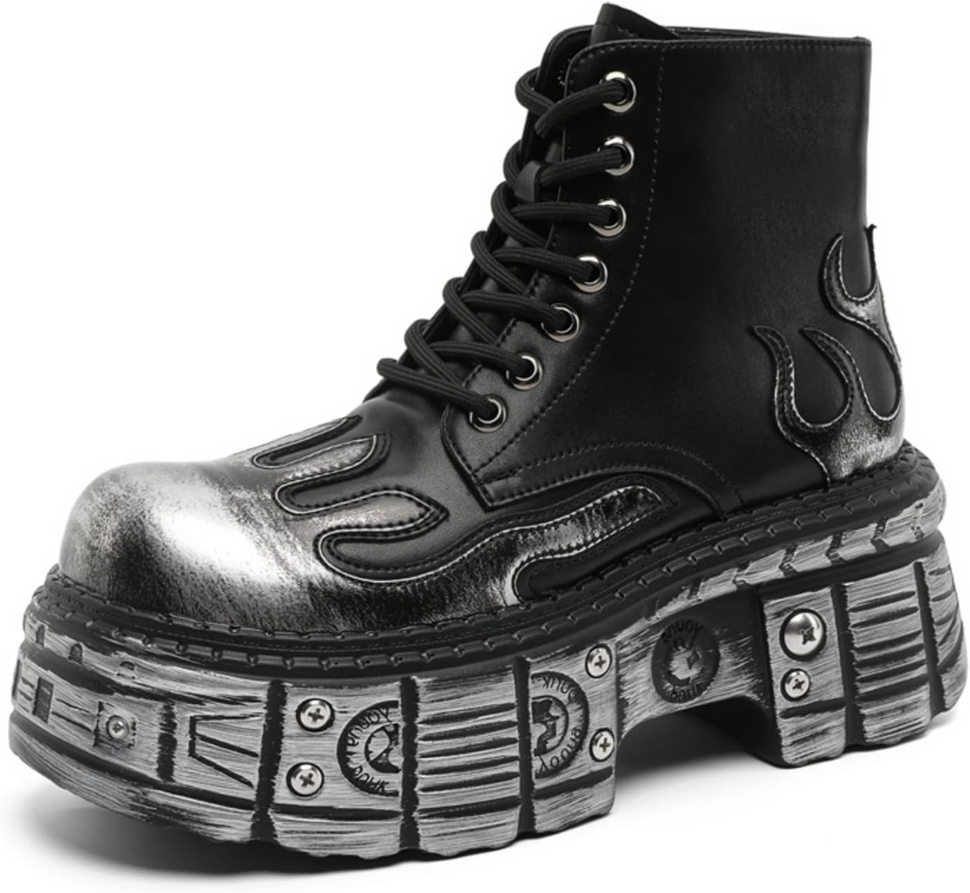 Мужские кожаные оксфорды на шнуровке с тиснением в виде пламени на носке, индустриальная массивная платформа и металлические детали - обувь в стиле панк для городского модного повседневного ношения Lshwcift, серебро
Мужские кожаные оксфорды на шнуровке с тиснением в виде пламени на носке, индустриальная массивная платформа и металлические детали - обувь в стиле панк для городского модного повседневного ношения Lshwcift, серебро