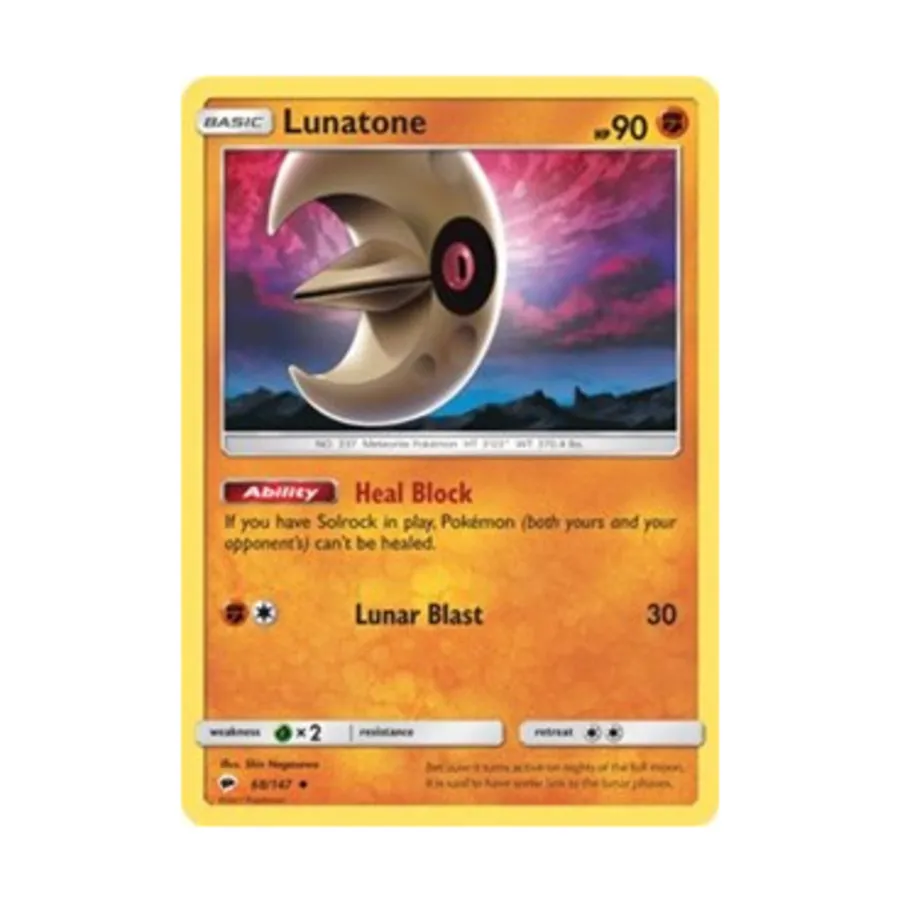 CCG Лунатон (U) #68, Pokemon - Sun & Moon - Burning Shadows - Singles
CCG Лунатон (U) #68, Pokemon - Sun & Moon - Burning Shadows - Singles