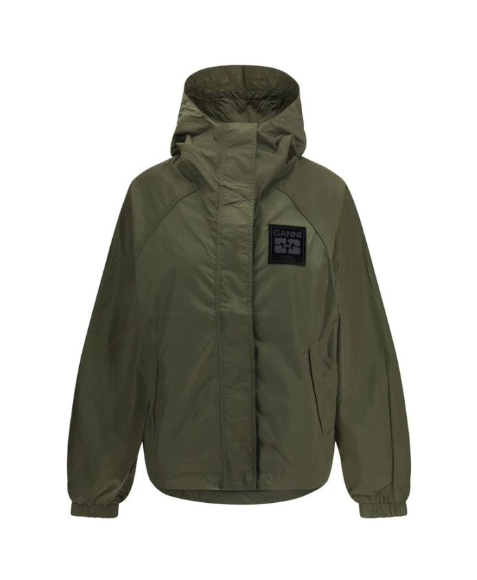 Водонепроницаемая куртка с капюшоном и карманами Ganni, зеленый
Водонепроницаемая куртка с капюшоном и карманами Ganni, зеленый