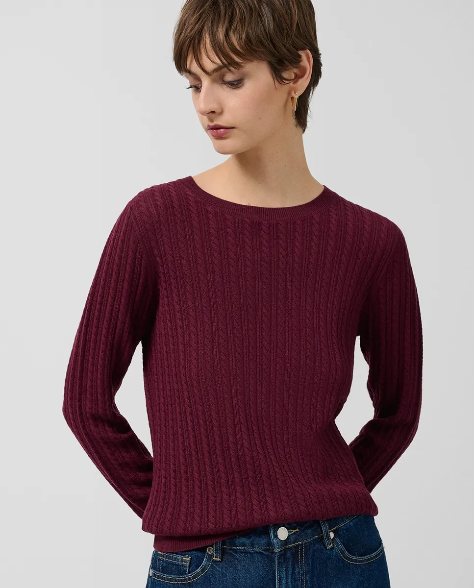 Женский свитер с длинным рукавом, косами и полосками Roberto Verino, гранатовый
Женский свитер с длинным рукавом, косами и полосками Roberto Verino, гранатовый