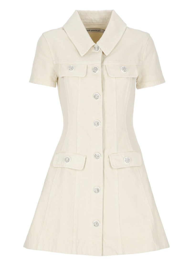 Джинсовое мини-платье с воротником Self-Portrait, Neutrals 
Джинсовое мини-платье с воротником Self-Portrait, Neutrals