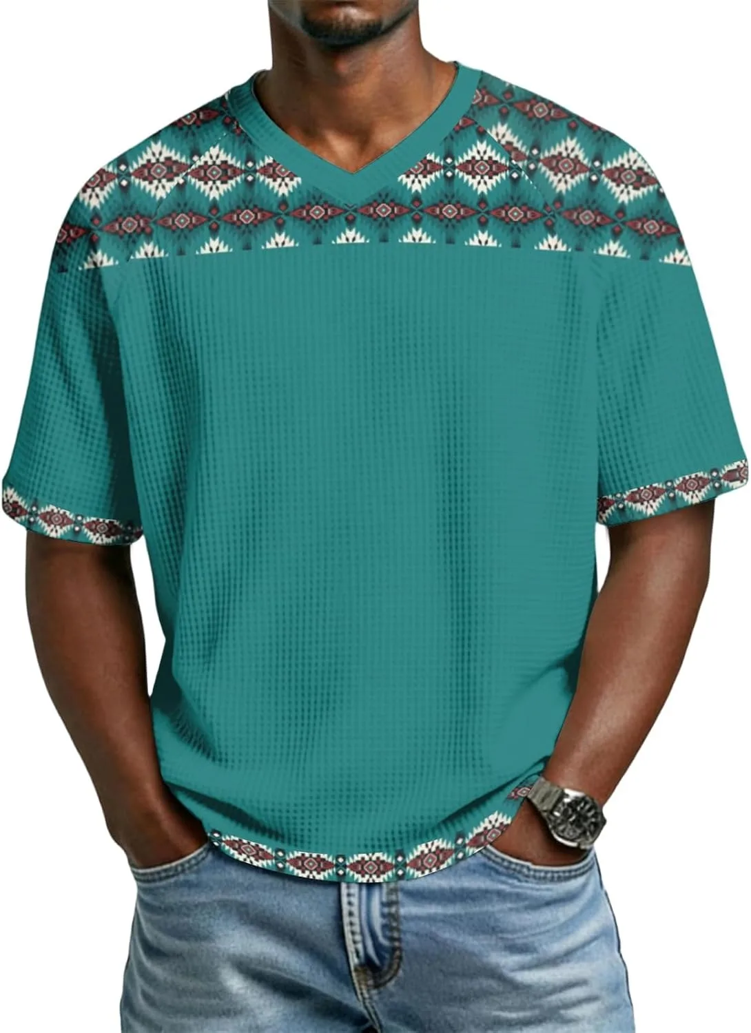 Мужская футболка с V-вырезом и фактурной вязкой RALUEMID
Мужская футболка с V-вырезом и фактурной вязкой RALUEMID