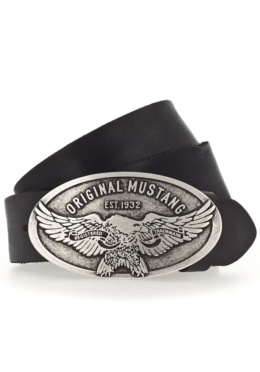 Ремень МУСТАНГ, большая овальная застежка со стилизованным орлом Mustang, черный
Ремень МУСТАНГ, большая овальная застежка со стилизованным орлом Mustang, черный