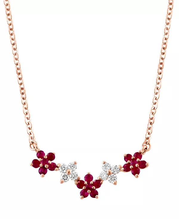 Ожерелье-Воротник в форме цветка с сапфирами (3/8 карата) и бриллиантами (3/8 карата) из 14-каратного белого золота, 16 дюймов + 2 дюйма (также с рубином) Lali Jewels, ruby