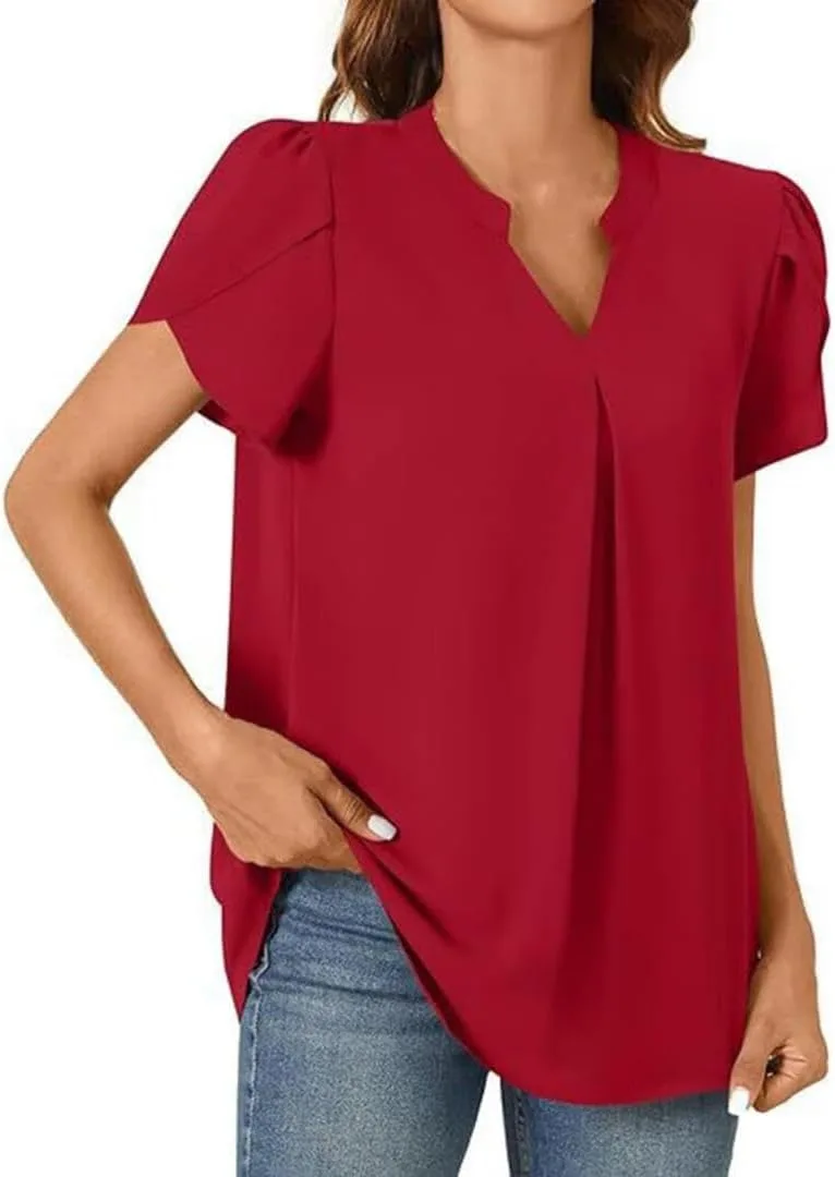 Женская блузка из шифона с V-образным вырезом и коротким рукавом
Женская блузка из шифона с V-образным вырезом и коротким рукавом